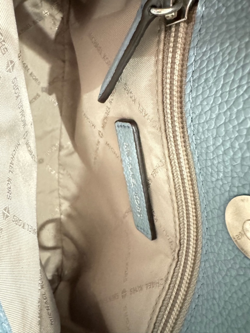 MICHAEL KORS Medium Pebbled Saffiano Leather Satchel in Light Blue - Picture 9 of 11